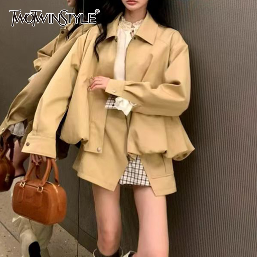 Winter Clothing Color - TWOTWINSTYLE Khakl Gesplitste Zak Tweedelige Set