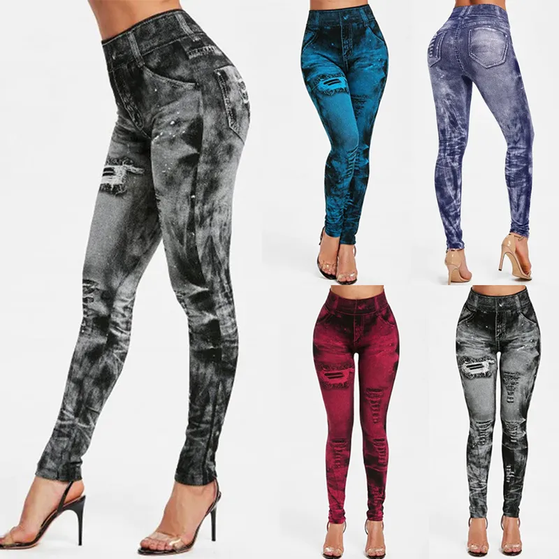 Winter Clothing On Sale - Vrouwen imitatie jeans stretch leggings mode