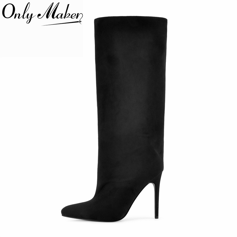 Winter Clothing For Woman - Onlymaker zwarte faux suède kniehoge laarzen