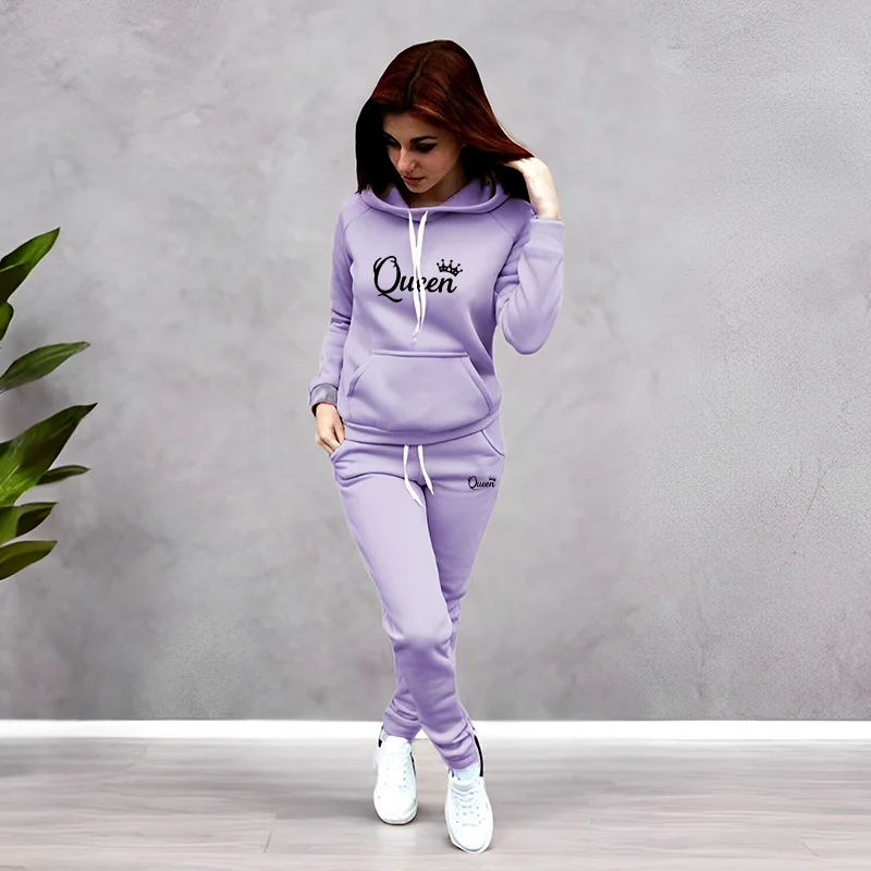 Winter Clothing For Woman - Dames trainingspak met Queen-letterprint, hooded sweatshirts,