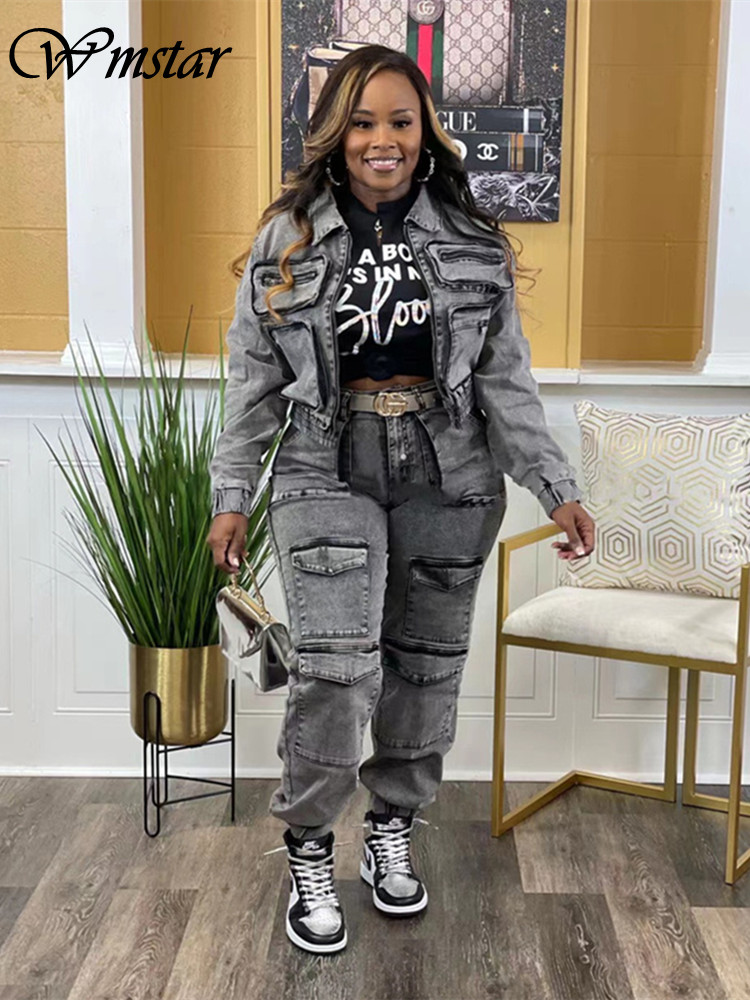 Winter Clothing Sales - Wmstar Denim Tweedelige Set Dames Jas