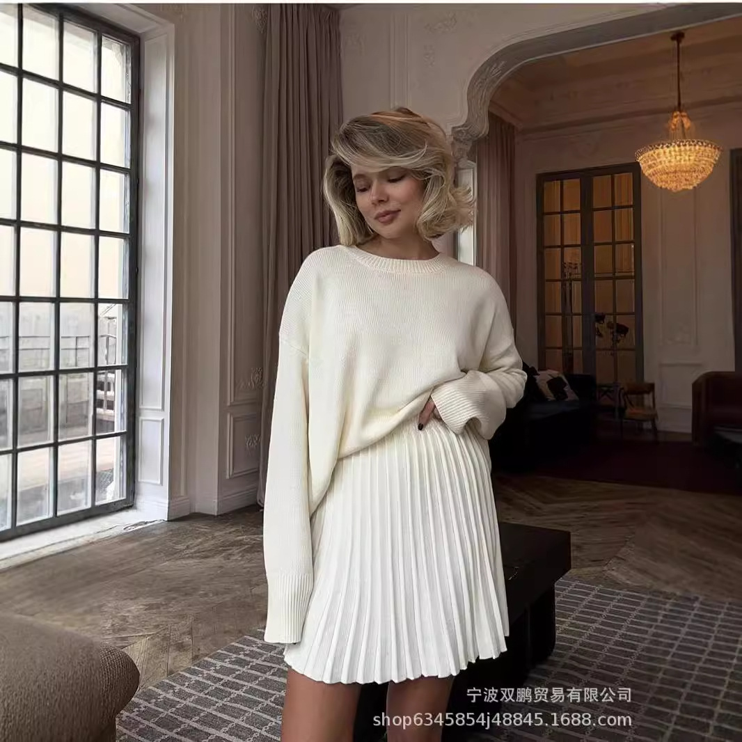 Winter Clothing Color - Herfst Effen Kleur O-hals Trui Jurk