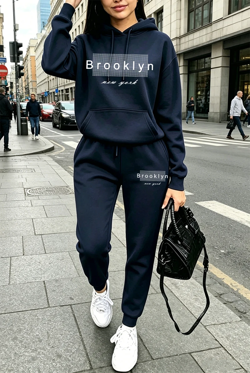 Winter Clothing For Woman - Dames trainingspak met print, casual hoodie,