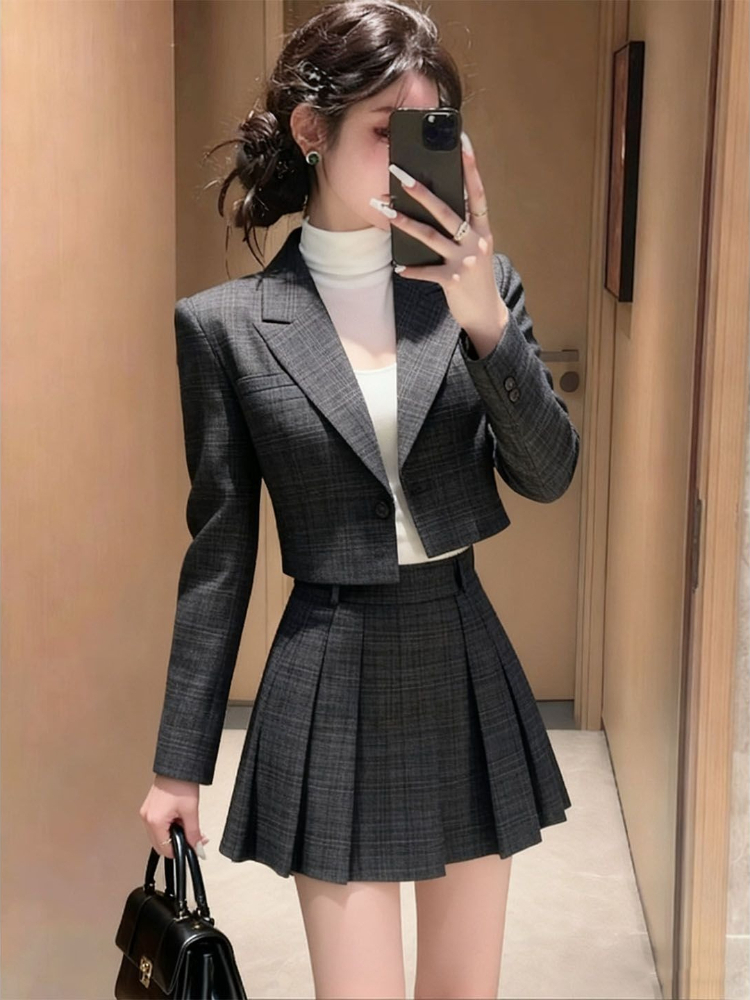 Winter Clothing In French - Luxe Franse tweedelige set rok herfst